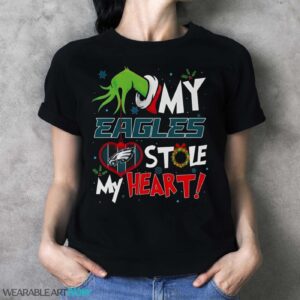 Grinch Hand My Philadelphia Eagles Stole My Heart Christmas Shirt Graphic - Ladies T-Shirt