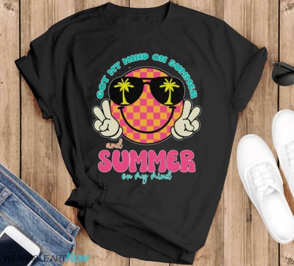 Groovy Happy Face Summer Vibes Got My Mind On Summer Teacher Shirt - Black T-Shirt