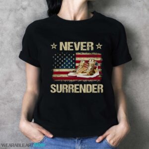 Never Surrender Gold Sneakers Pro Trump 2024 Shirt - Ladies T-Shirt