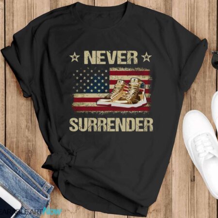 Never Surrender Gold Sneakers Pro Trump 2024 Shirt - Black T-Shirt