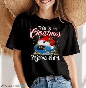 Shirt 4 Sport Teams Fan This Is My Christmas Carolina Panthers Pajamas Shirt - Women Black T-Shirt