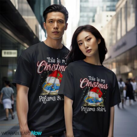 Shirt 4 Sport Teams Fan This Is My Christmas Los Angeles Chargers Pajamas Shirt - Black Couple White T-Shirt