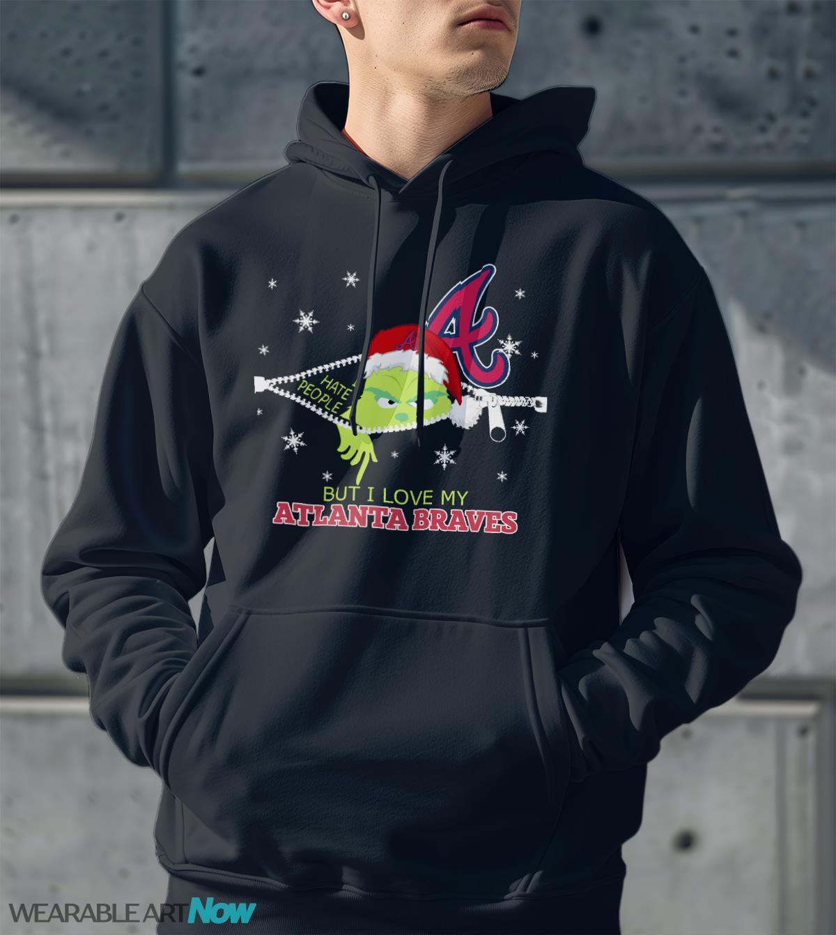 The Grinch I Hate People But I Love Atlanta Braves Christmas T-shirt Product Photo 2