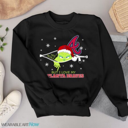 The Grinch I Hate People But I Love Atlanta Braves Christmas T-shirt Product Photo 1