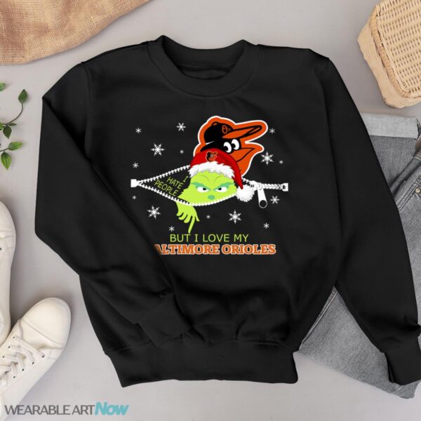 The Grinch I Hate People But I Love Baltimore Orioles Christmas T-shirt Product Photo 1