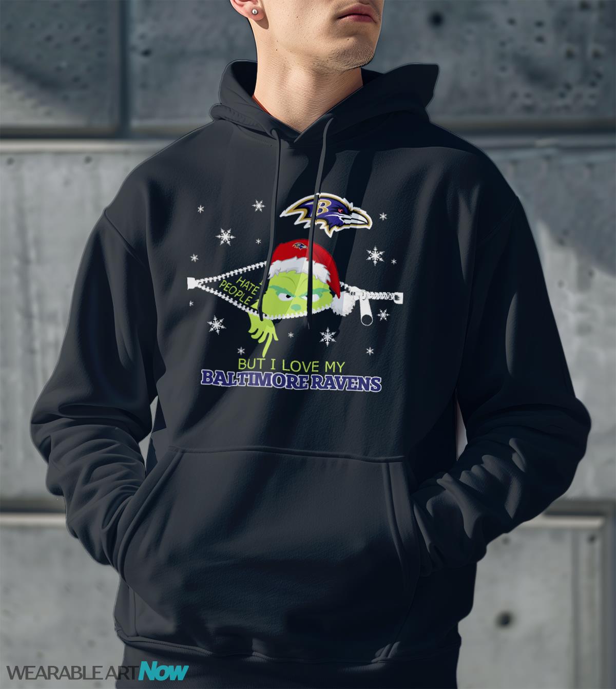 The Grinch I Hate People But I Love Baltimore Ravens Christmas T-shirt Product Photo 2