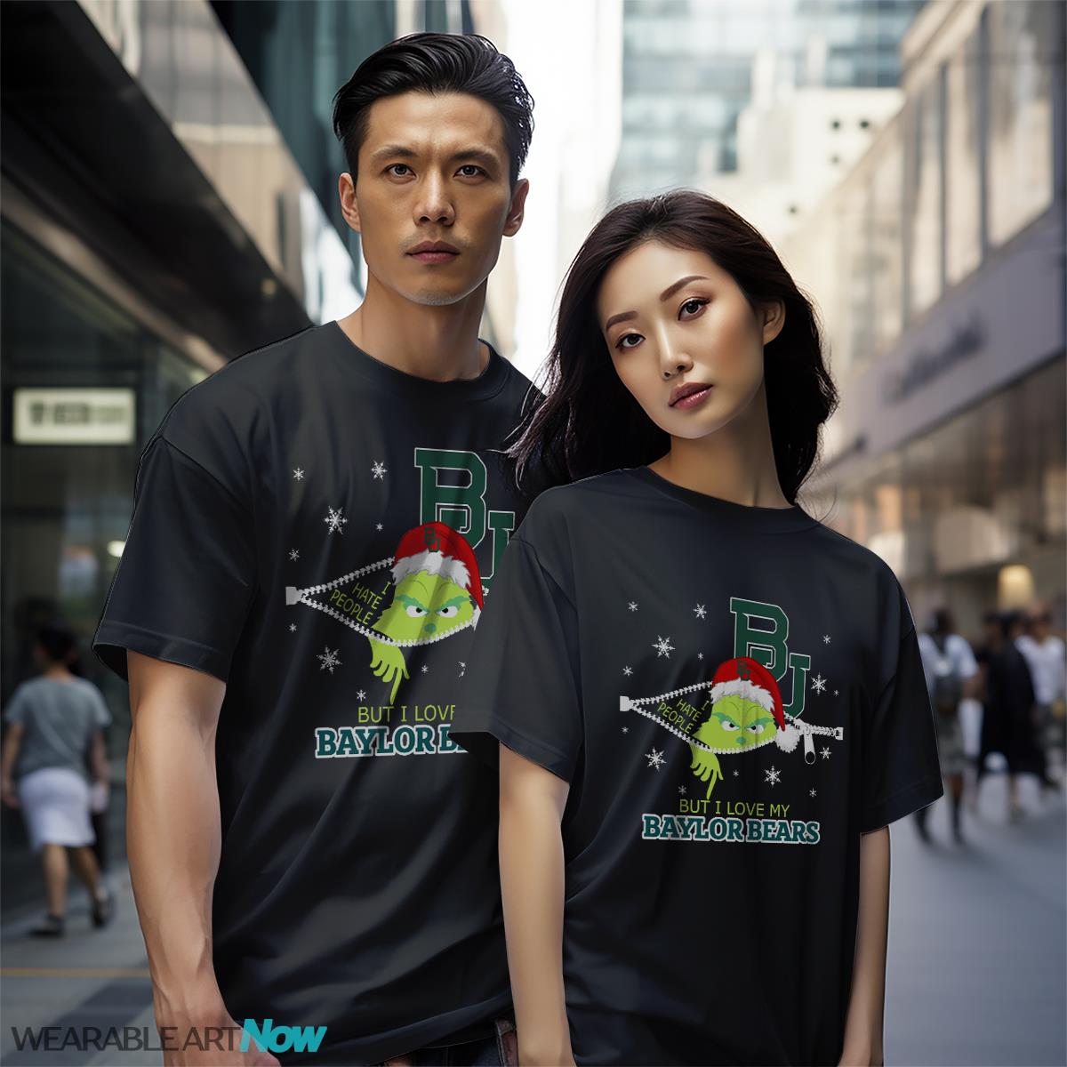 The Grinch I Hate People But I Love Baylor Bears Christmas T-shirt - Black Couple White T-Shirt