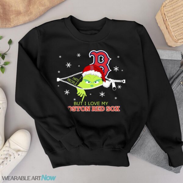 The Grinch I Hate People But I Love Boston Red Sox Christmas T-shirt Product Photo 1