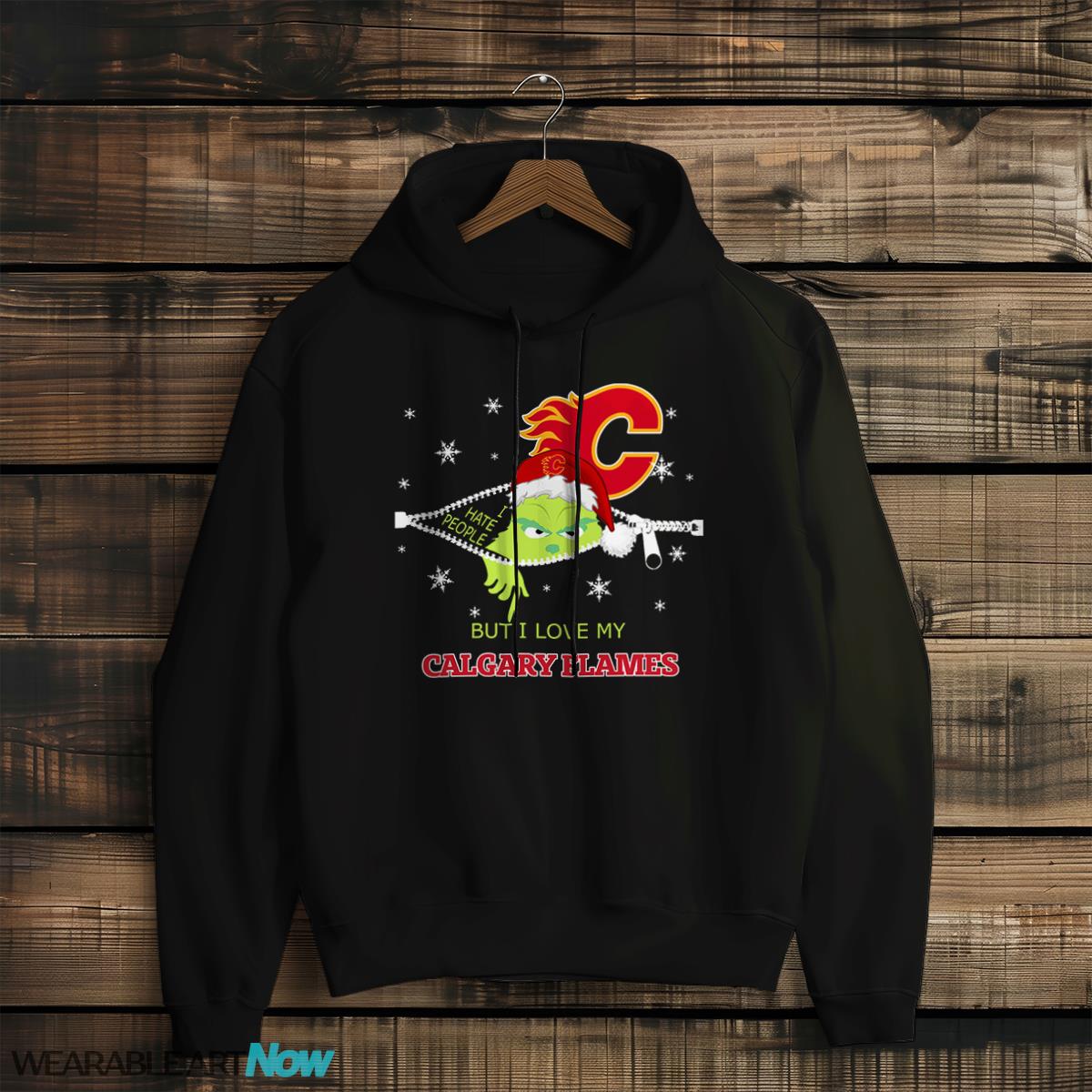 The Grinch I Hate People But I Love Calgary Flames Christmas T-shirt - Black Hoodie