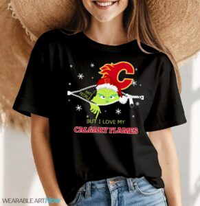 The Grinch I Hate People But I Love Calgary Flames Christmas T-shirt - Women Black T-Shirt