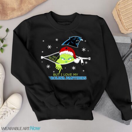 The Grinch I Hate People But I Love Carolina Panthers Christmas T-shirt Product Photo 1