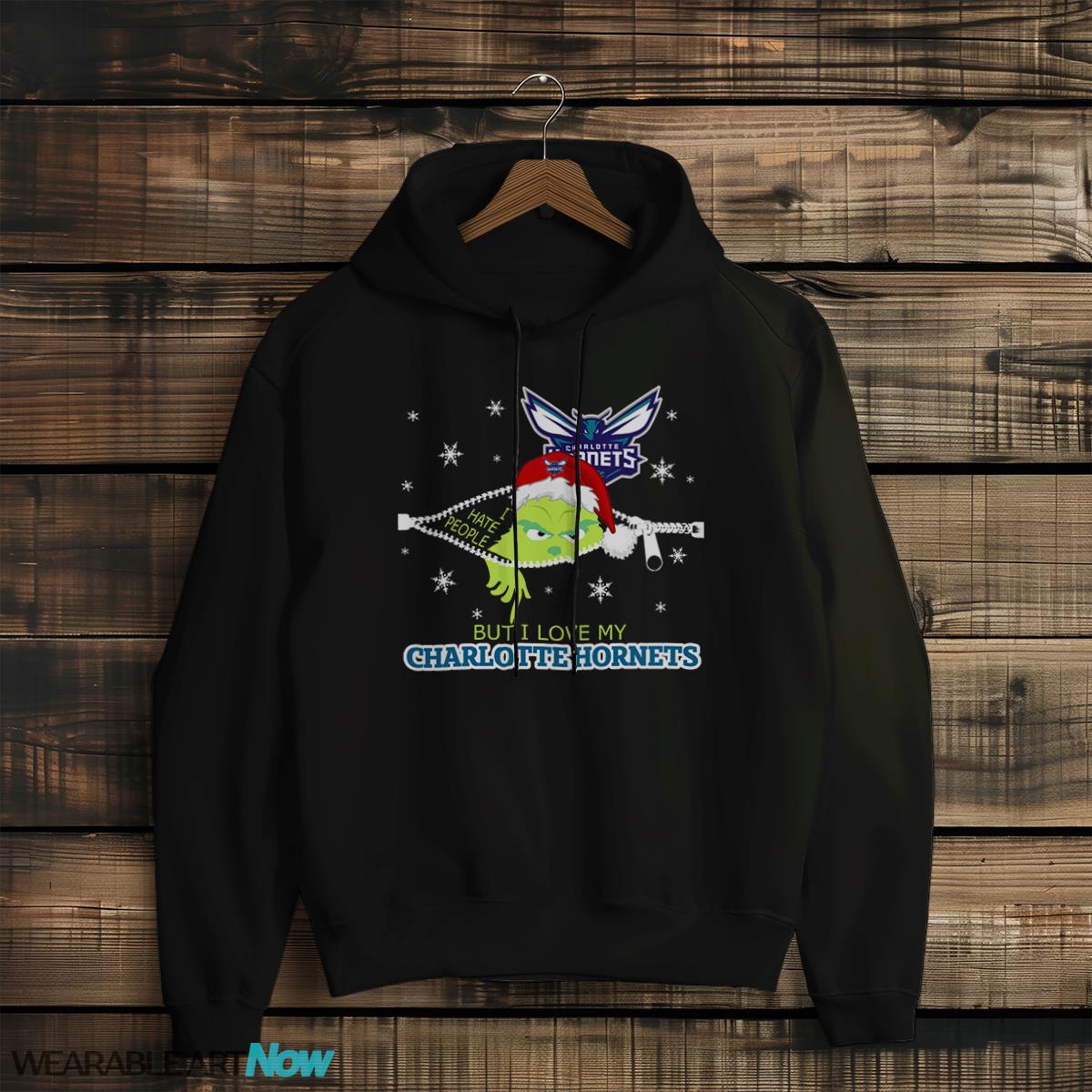 The Grinch I Hate People But I Love Charlotte Hornets Christmas T-shirt - Black Hoodie