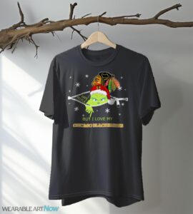 The Grinch I Hate People But I Love Chicago Blackhawks Christmas T-shirt - Black T-Shirt