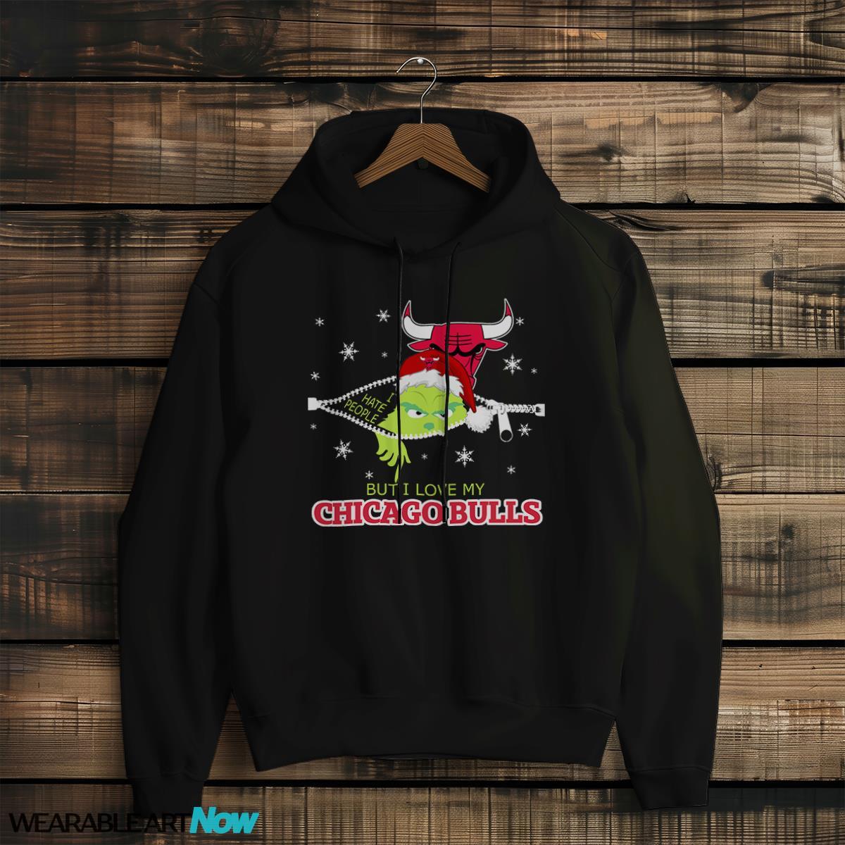 The Grinch I Hate People But I Love Chicago Bulls Christmas T-shirt - Black Hoodie