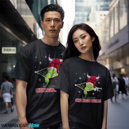 The Grinch I Hate People But I Love Chicago Bulls Christmas T-shirt - Black Couple White T-Shirt