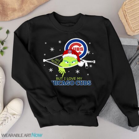 The Grinch I Hate People But I Love Chicago Cubs Christmas T-shirt Product Photo 1