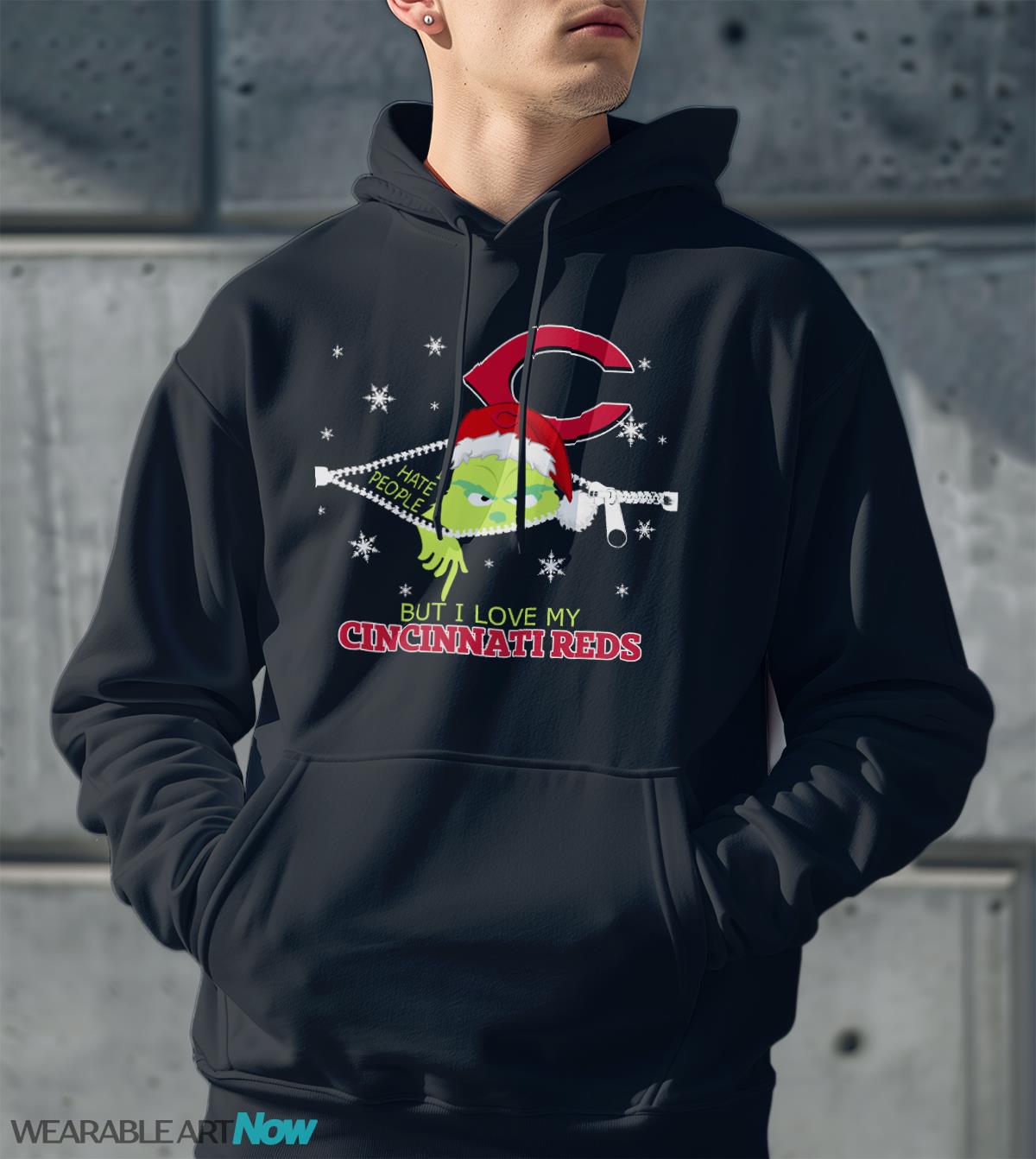 The Grinch I Hate People But I Love Cincinnati Reds Christmas T-shirt Product Photo 2