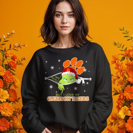 The Grinch I Hate People But I Love Clemson Tigers Christmas T-shirt - 1 Girl Black Swearshirt