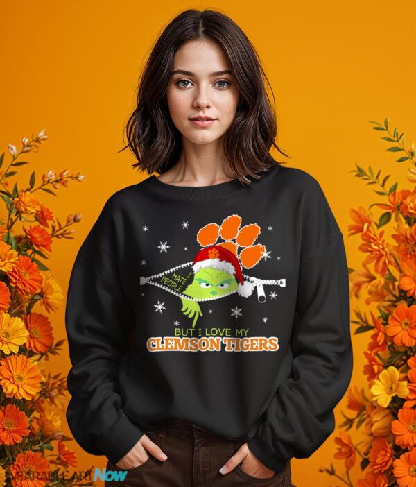 The Grinch I Hate People But I Love Clemson Tigers Christmas T-shirt - 1 Girl Black Swearshirt