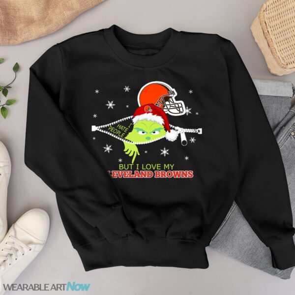 The Grinch I Hate People But I Love Cleveland Browns Christmas T-shirt Product Photo 1