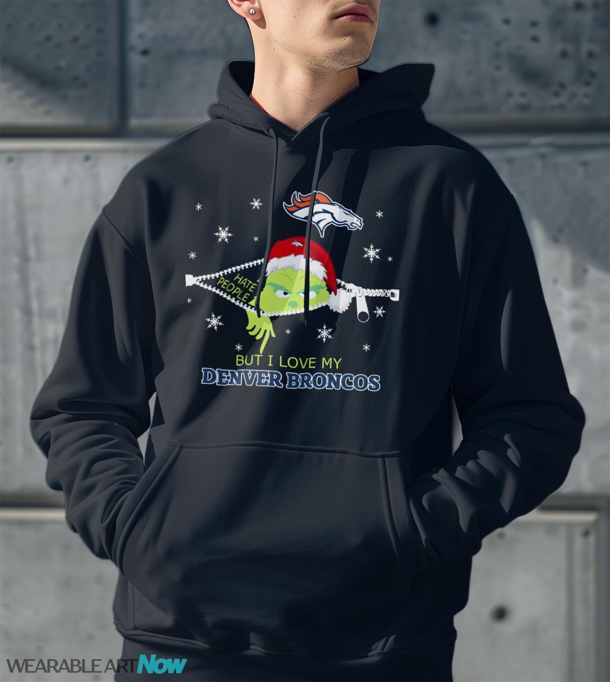 The Grinch I Hate People But I Love Denver Broncos Christmas T-shirt Product Photo 2