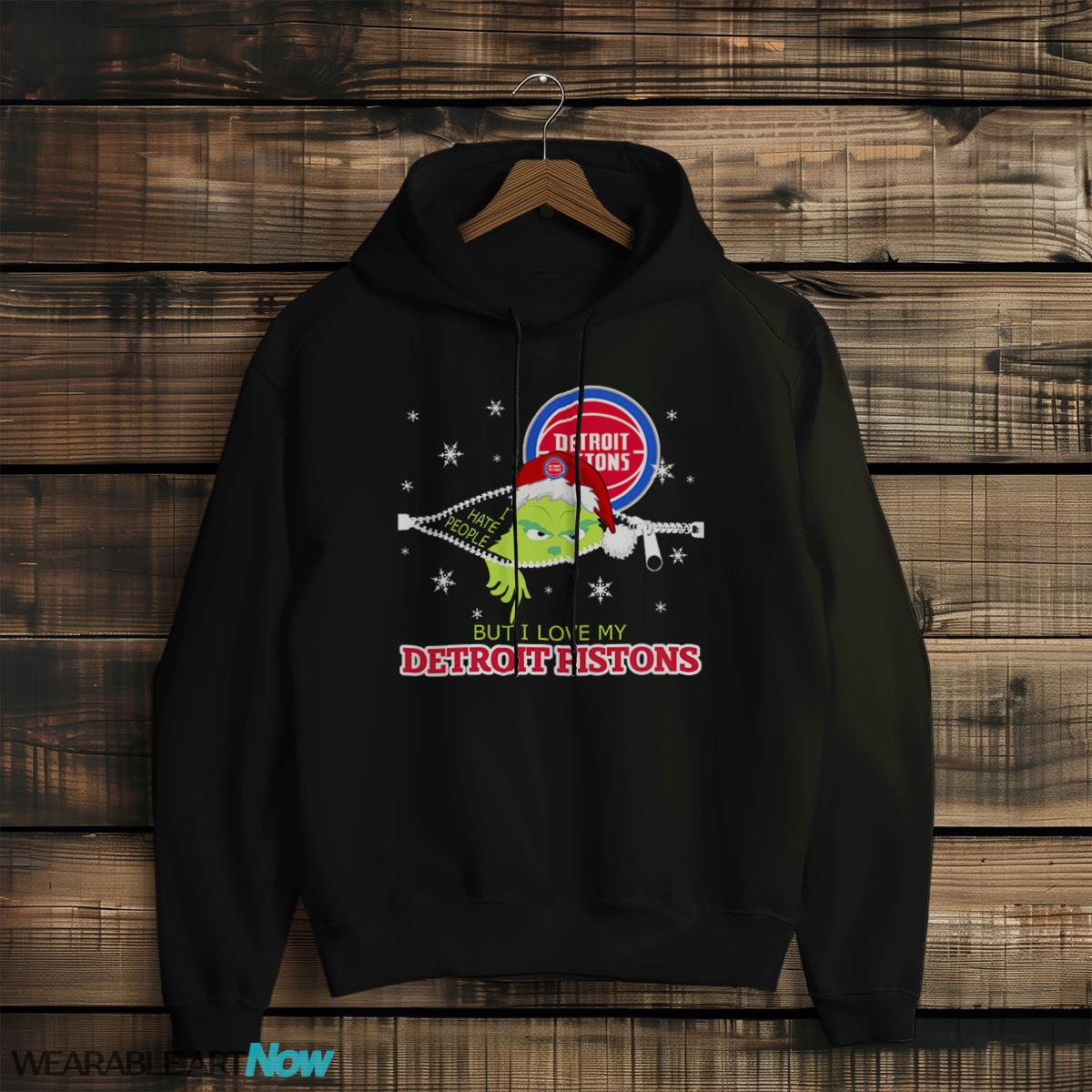 The Grinch I Hate People But I Love Detroit Pistons Christmas T-shirt - Black Hoodie