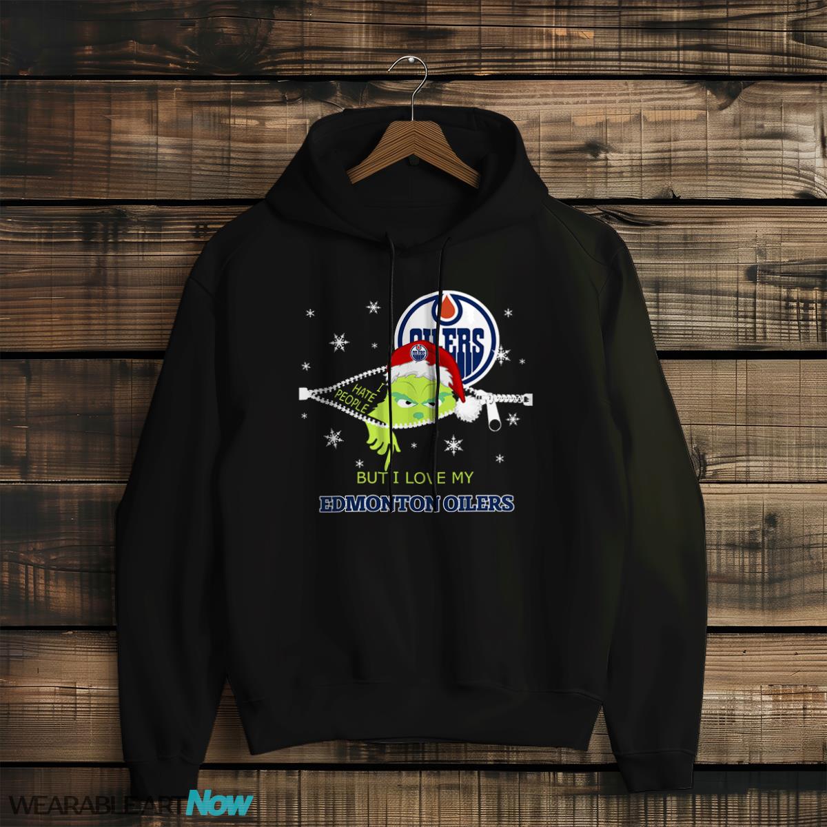 The Grinch I Hate People But I Love Edmonton Oilers Christmas T-shirt - Black Hoodie