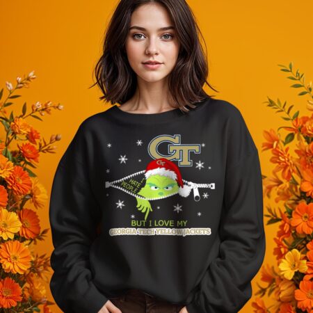 The Grinch I Hate People But I Love Georgia Tech Yellow Jackets Christmas T-shirt - 1 Girl Black Swearshirt