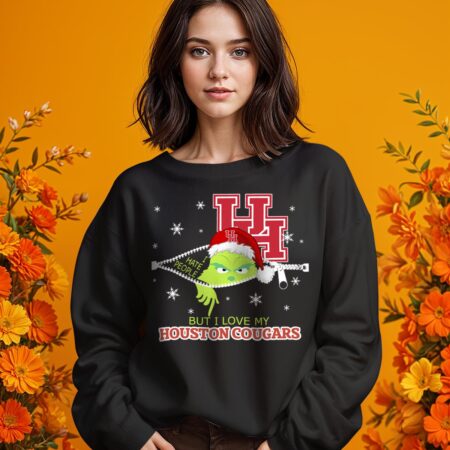 The Grinch I Hate People But I Love Houston Cougars Christmas T-shirt - 1 Girl Black Swearshirt