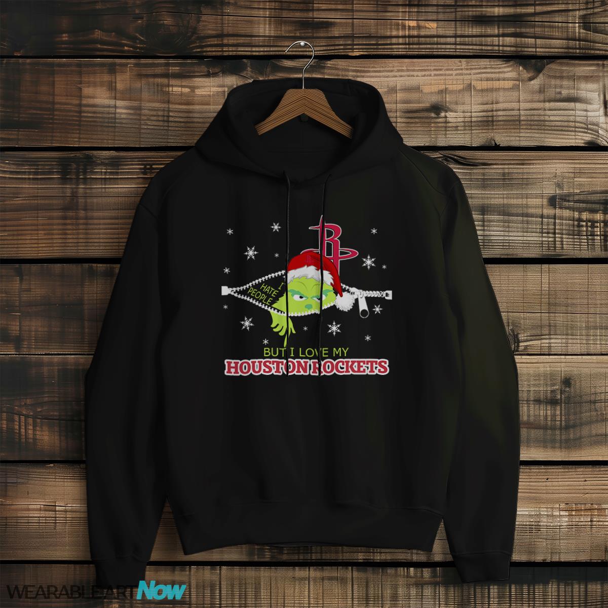 The Grinch I Hate People But I Love Houston Rockets Christmas T-shirt - Black Hoodie