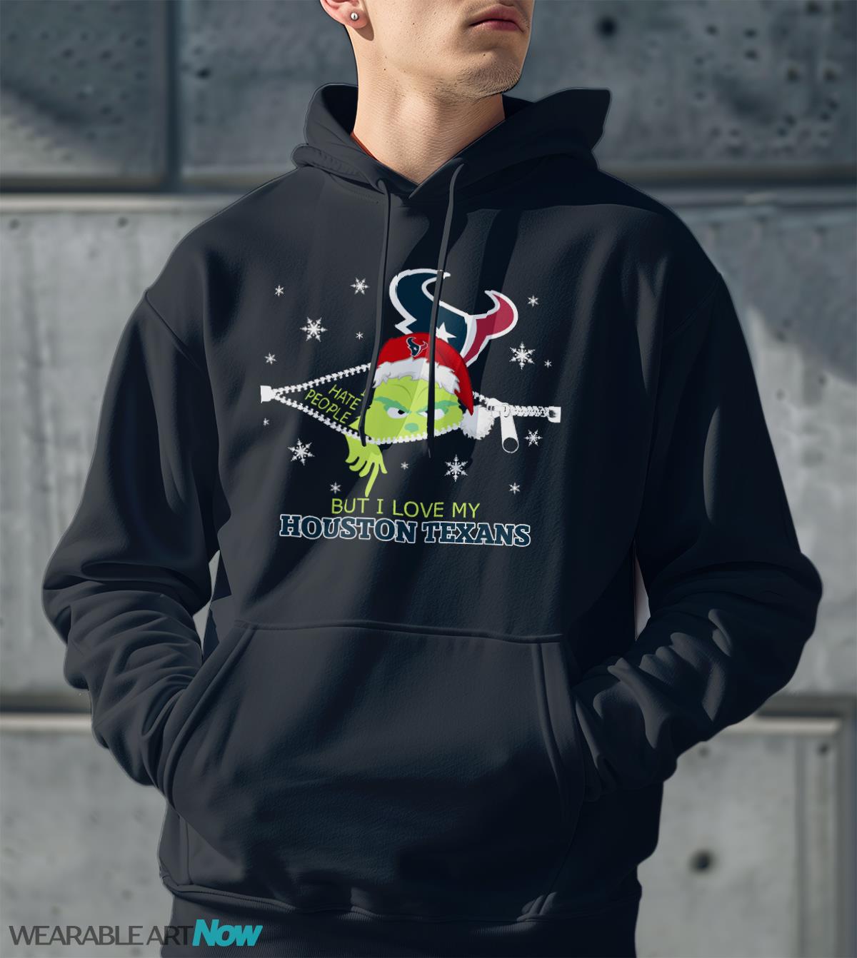 The Grinch I Hate People But I Love Houston Texans Christmas T-shirt Product Photo 2