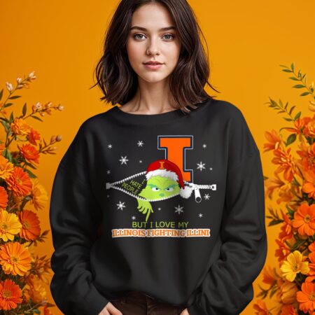 The Grinch I Hate People But I Love Illinois Fighting Illini Christmas T-shirt - 1 Girl Black Swearshirt