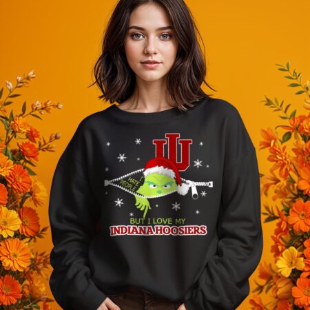 The Grinch I Hate People But I Love Indiana Hoosiers Christmas T-shirt - 1 Girl Black Swearshirt