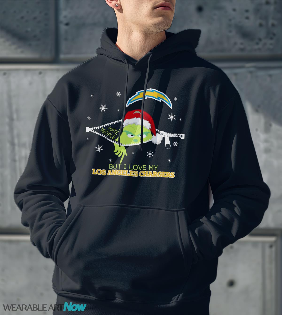 The Grinch I Hate People But I Love Los Angeles Chargers Christmas T-shirt Product Photo 2