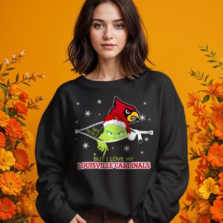 The Grinch I Hate People But I Love Louisville Cardinals Christmas T-shirt - 1 Girl Black Swearshirt