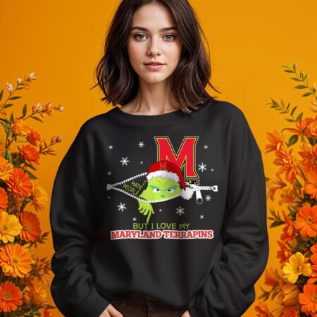 The Grinch I Hate People But I Love Maryland Terrapins Christmas T-shirt - 1 Girl Black Swearshirt