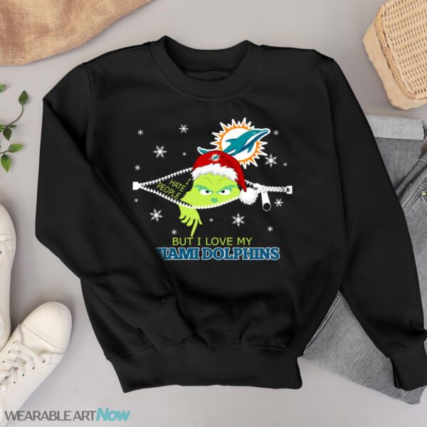 The Grinch I Hate People But I Love Miami Dolphins Christmas T-shirt Product Photo 1