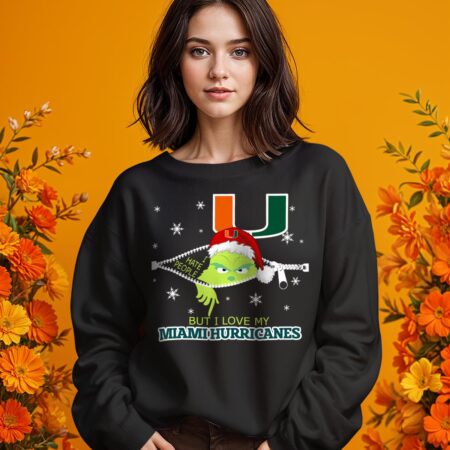 The Grinch I Hate People But I Love Miami Hurricanes Christmas T-shirt - 1 Girl Black Swearshirt