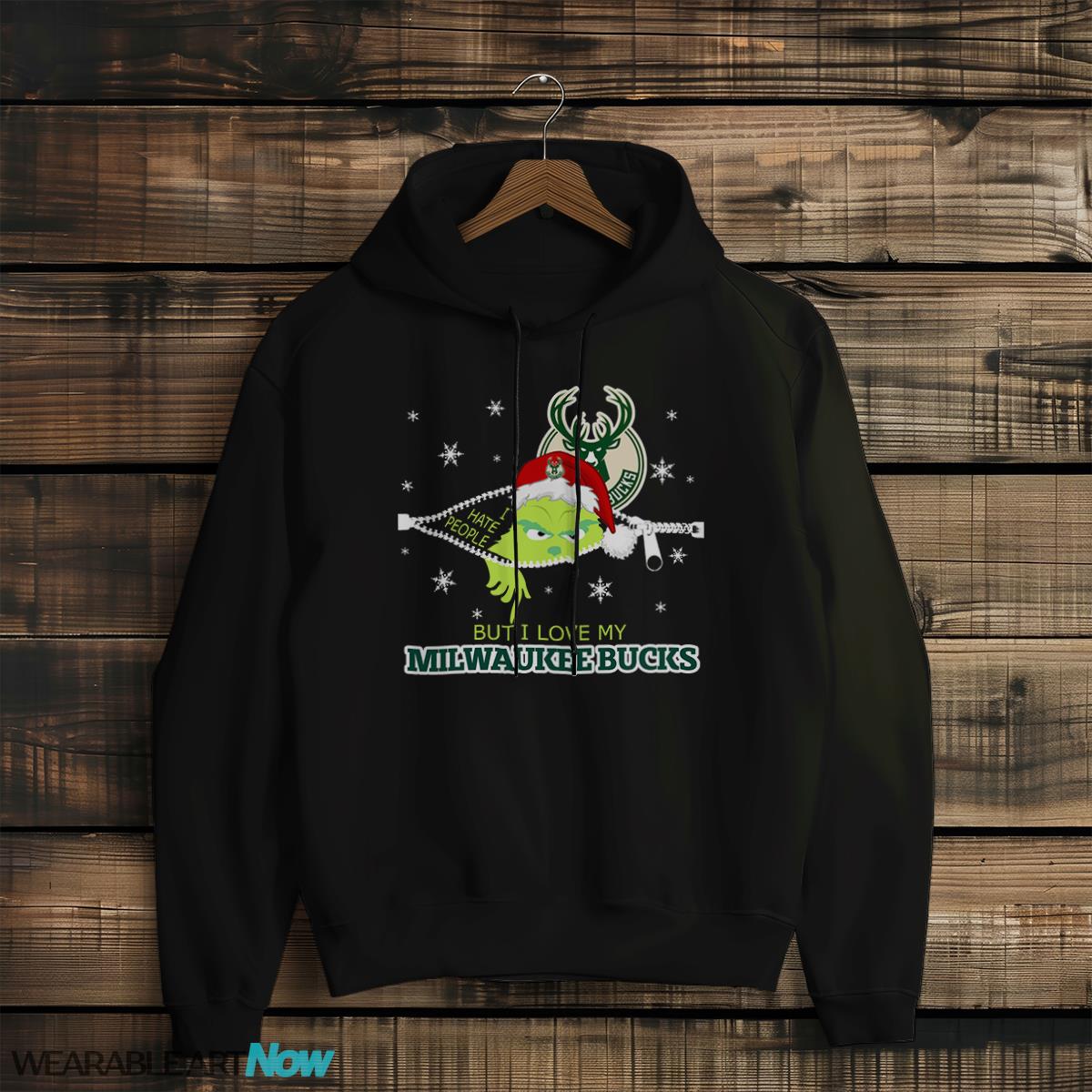 The Grinch I Hate People But I Love Milwaukee Bucks Christmas T-shirt - Black Hoodie