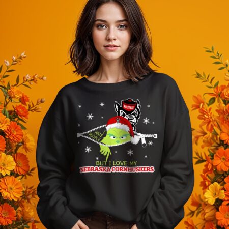 The Grinch I Hate People But I Love Nebraska Cornhuskers Christmas T-shirt - 1 Girl Black Swearshirt