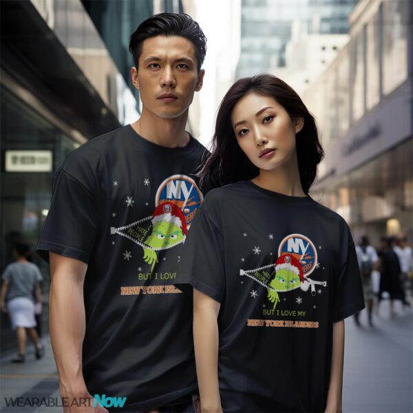 The Grinch I Hate People But I Love New York Islanders Christmas T-shirt - Black Couple White T-Shirt