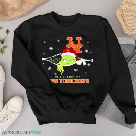 The Grinch I Hate People But I Love New York Mets Christmas T-shirt Product Photo 1