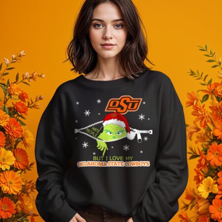 The Grinch I Hate People But I Love Oklahoma State Cowboys Christmas T-shirt - 1 Girl Black Swearshirt