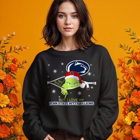 The Grinch I Hate People But I Love Penn State Nittany Lions Christmas T-shirt - 1 Girl Black Swearshirt