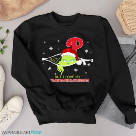 The Grinch I Hate People But I Love Philadelphia Phillies Christmas T-shirt Product Photo 1