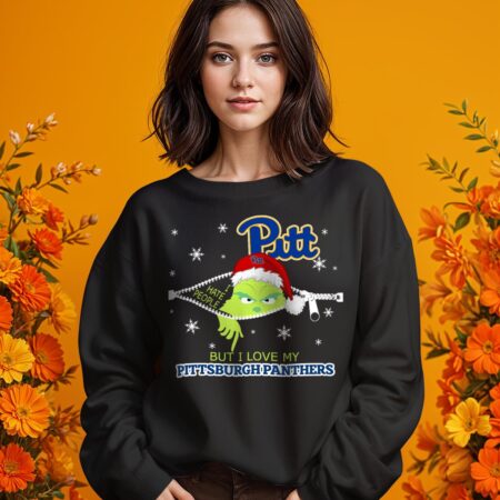 The Grinch I Hate People But I Love Pittsburgh Panthers Christmas T-shirt - 1 Girl Black Swearshirt