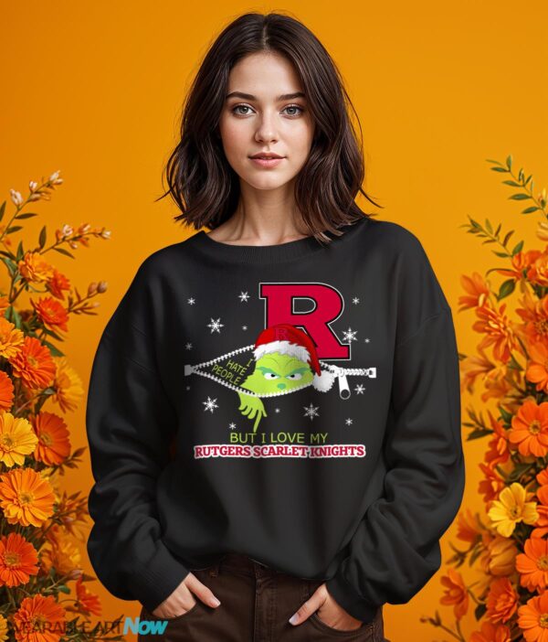 The Grinch I Hate People But I Love Rutgers Scarlet Knights Christmas T-shirt - 1 Girl Black Swearshirt