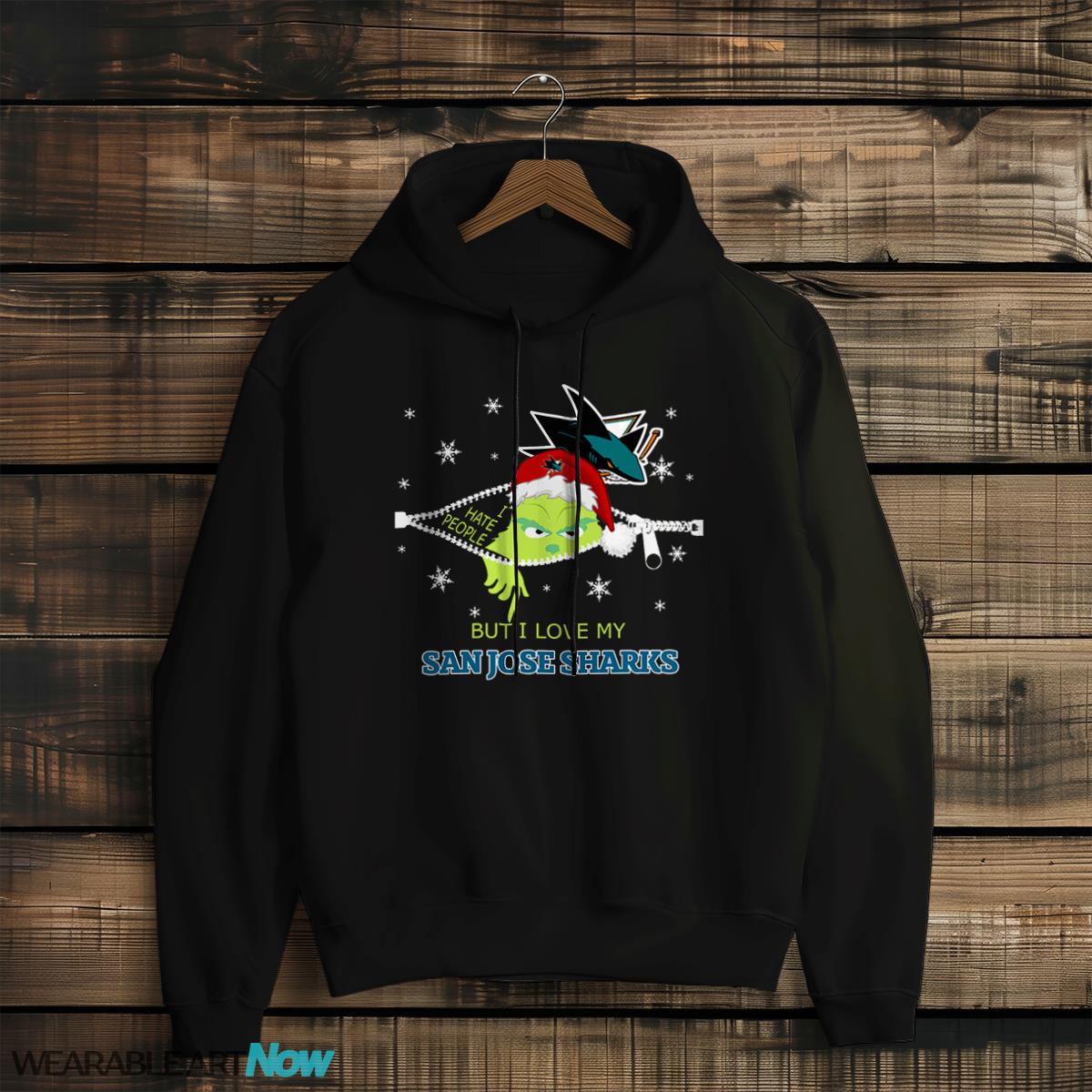 The Grinch I Hate People But I Love San Jose Sharks Christmas T-shirt - Black Hoodie