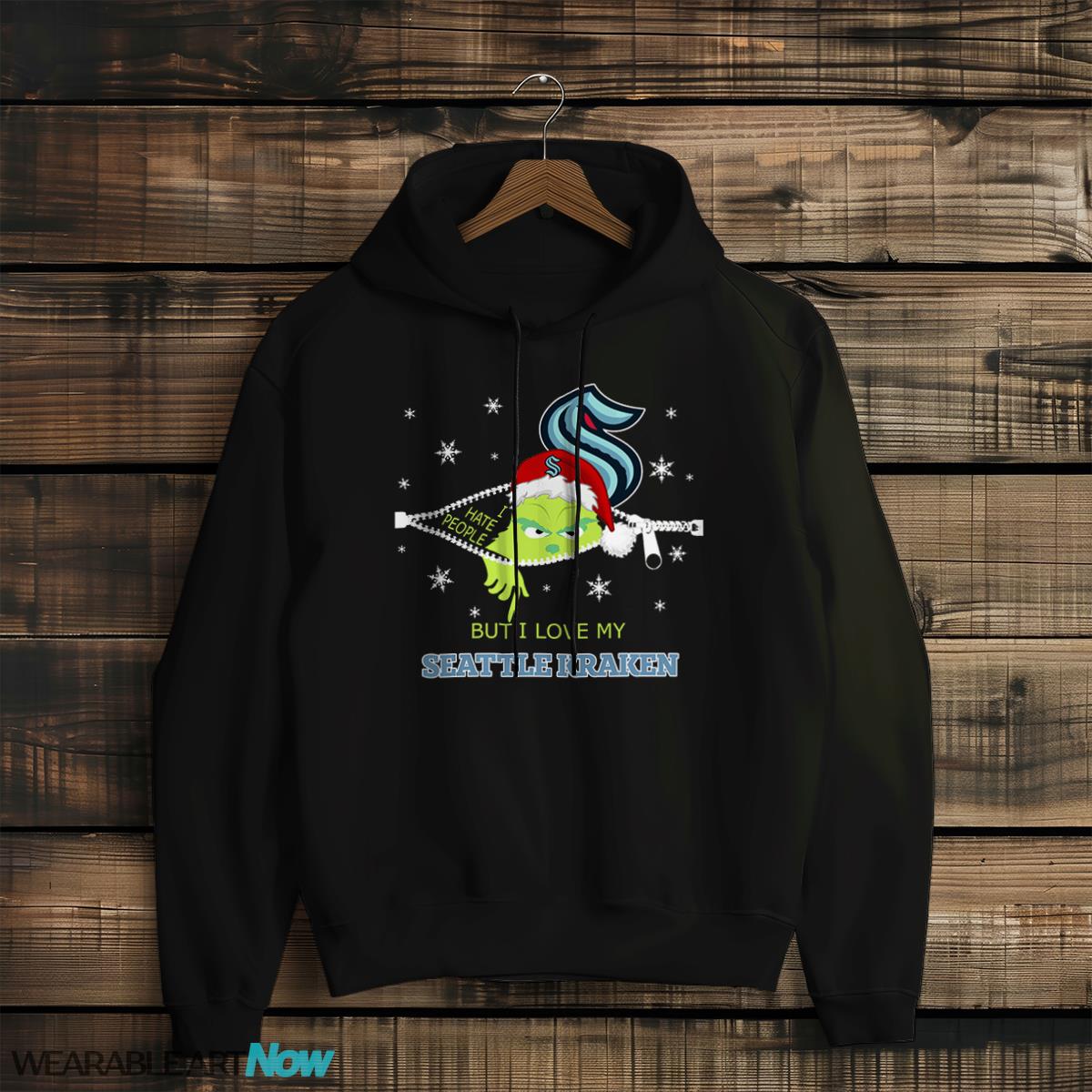 The Grinch I Hate People But I Love Seattle Kraken Christmas T-shirt - Black Hoodie