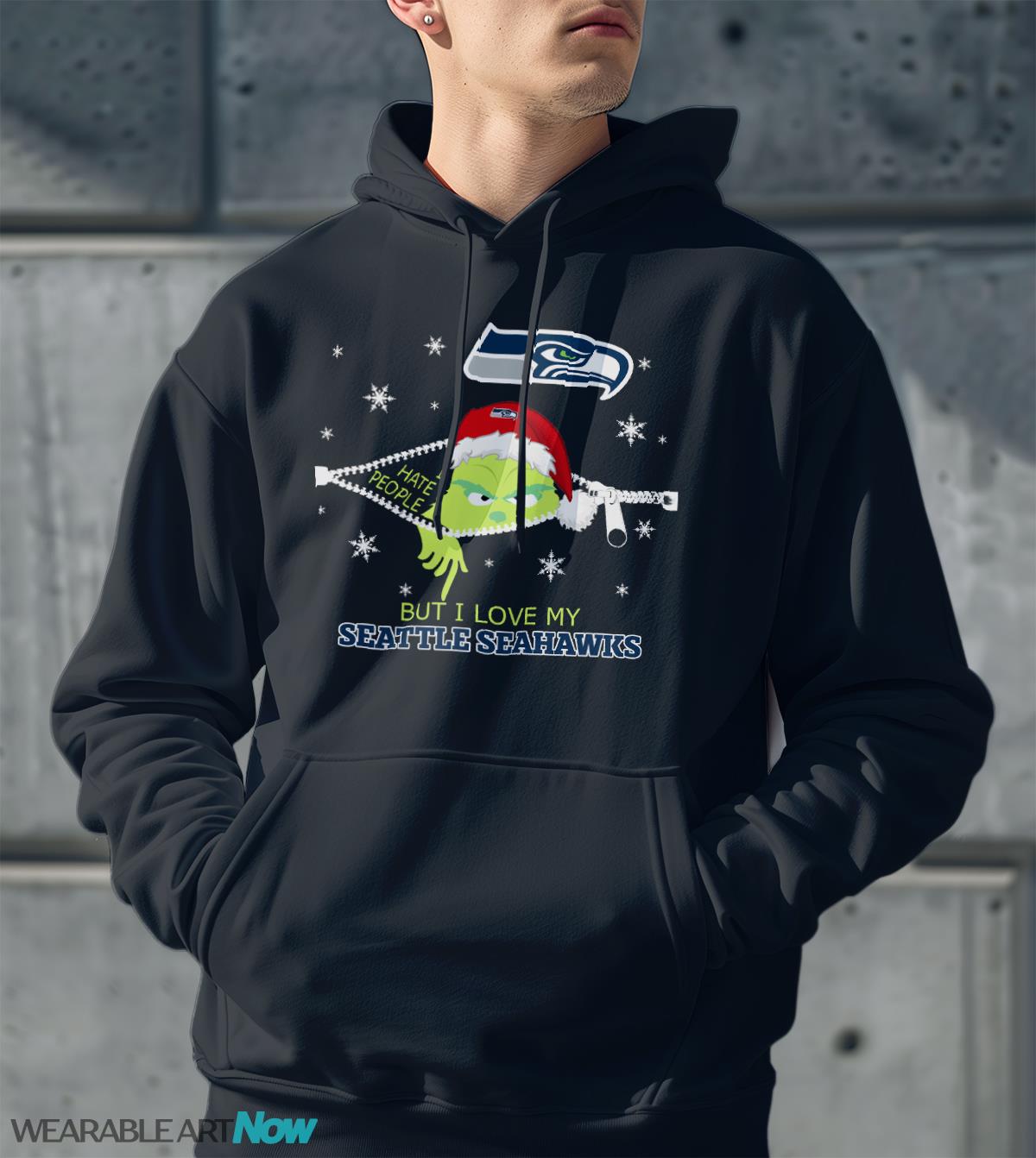 The Grinch I Hate People But I Love Seattle Seahawks Christmas T-shirt Product Photo 2